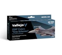 Vallejo Model Color Set de Pintura Acrílica USAF Colors Grey Schemes. Kit de 16 Colores de Acabado Mate para Aerógrafo en Botellas de 18 Ml para Pintar Esquemas Grises de los Aviones de la USAF