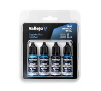 Createx Vallejo Pintura True Metallic Sapphire Blue – Set 4 colores (BASE, LIGHT, SHADE, AIRBRUSH)