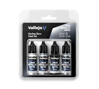Vallejo Set True Metallic Plata de Ley 4 frascos (Base, Light, Shade, Airbrush) Sistema BSL