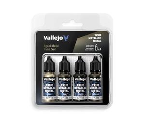 Vallejo Pintura True Metallic Metal Set de 4 Colores para Pintar Metales, Incluye BASE, LIGHT, SHADE y AIRBRUSH, Resultados Consistentes y Adaptables, Serie BSL