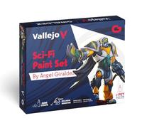 Vallejo Sci-Fi Paint Set, 12 Colores Vibrantes, Incluye Figura Exclusiva de 28 mm, Ideal para Miniaturas y Efectos Lumínicos, Game Color Series by Ángel Giráldez (Viejo)