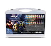 Vallejo True Metallic Metal - Maletín con Colección Completa de 80 Colores, 20 Familias Cromáticas, Pinceles y Figuras Exclusivas para Pintura y Aerografía