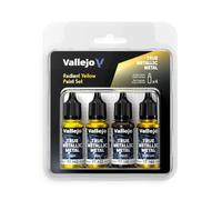 Vallejo True Metallic Metal - Set Amarillo Radiante - Pintura Acrílica Metalizada para Miniaturas - 4 Botes de 18 ml (Light, Base, Shade, Airbrush)