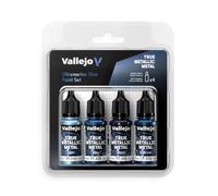 Vallejo True Metallic Metal - Set Azul Ultramar - Pintura Acrílica Metalizada para Miniaturas - 4 Botes de 18 ml (Light, Base, Shade, Airbrush)