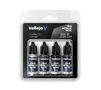 Vallejo True Metallic Metal - Set Negro Obsidiana - Pintura Acrílica Metalizada para Miniaturas - 4 Botes de 18 ml (Light, Base, Shade, Airbrush)