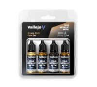 Vallejo True Metallic Metal - Set Oro Arcano - Pintura Acrílica Metalizada para Miniaturas - 4 Botes de 18 ml (Light, Base, Shade, Airbrush)