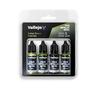 Vallejo True Metallic Metal - Set Verde Ámbar - Pintura Acrílica Metalizada para Miniaturas - 4 Botes de 18 ml (Light, Base, Shade, Airbrush)
