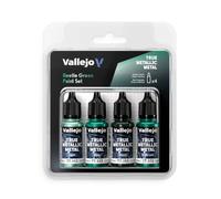 Vallejo True Metallic Metal - Set Verde Escarabajo - Pintura Acrílica Metalizada para Miniaturas - 4 Botes de 18 ml (Light, Base, Shade, Airbrush)