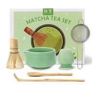 Valuetom Juego de batidor de matcha que incluye cuenco de matcha, colador de matcha, batidor de matcha y soporte, cuchara de bambú y cuchara, accesorios de té para los amantes del té