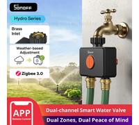 Válvula de Agua Inteligente Zigbee de Doble Canal SONOFF Hydro DUO con Medidor de Flujo, Entrada de Latón, Ahorro de Agua por Temporada, Alerta de Fugas y Heladas por Aplicación