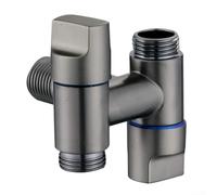 Válvula de ángulo de doble cabeza de latón con seguridad de apagado automático, diseño de una entrada a dos salidas para fontanería multidispositivo, ajuste estándar de 4 puntos, acabado gris (gris)