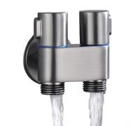 Válvula de ángulo de doble control, G1/2, 1 paquete, válvula de llenado de tres vías para lavadora, interruptor giratorio de doble enchufe, mango de aleación de metal, baño, cocina, jardín (gris)