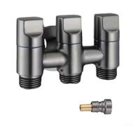 Válvula de ángulo de tres salidas G1/2 Válvula aislante con mango de metal para cabezal de ducha de mano, sistema de radiador de fregadero, negro y gris (negro gris)