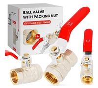 Válvula de Bola Esfera Cierre 1/2'' Hembra x 1/2'' Hembra Latón DN15 Maneta de Palanca | Llave de Paso Agua Restrictor Anillo de Estanqueidad de Prensaestopas