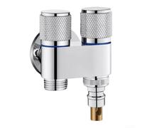 Válvula de parada angular con dos salidas de latón cromado divisor de agua para fregadero de lavabo, válvula de aislamiento compacta de montaje en pared, conexión de 1/2 pulgada (B-plateado)