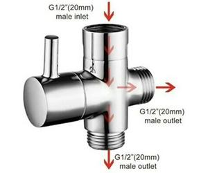 Válvula desviadora de 3 vías G1/2 pulgadas, convertidor adaptador en T para ducha, conector de grifo de agua de latón, separador de agua para grifo de baño LUHAI A