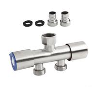 Válvula desviadora de agua para lavadora de acero inoxidable de tres vías, válvula de ángulo de doble control, color plateado cepillado, gestión de flujo de doble salida G1/2, 120 mm, fácil