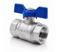Válvula Esfera Mariposa H/H | Mando Azul | Latón CW617N Hembra/Hembra con Cierre Rápido 1/4 Vuelta Resistente 25 Bar Uso Doméstico e Industrial Válvula Bola Conexiones Agua | FLUVIA (3/4")