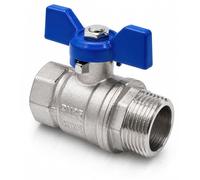 Válvula Esfera Mariposa M/H LLave de Paso Mando Azul Latón CW617N Conexion Macho/Hembra con Cierre Rápido 1/4 Vuelta Resistente 25 Bar Uso Doméstico e Industrial Conexiones Agua FLUVIA (3/4")