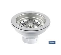 Cofan Válvula para fregadero | Fabricada en Polipropileno | Medidas: 1" 1/2 x 115 | Con Cesta de Rejilla de Acero Inox. | Alta Capacidad de Desagüe | Fabricada en Polipropileno