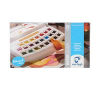 Van Gogh Estuche de pintura para acuarela, caja de plástico de bolsillo, selección botánica de 24 medias pastillas