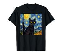 Van Gogh - Gato de Noche Estrellada para Amantes de los Gatos, mamá y papá Gato Camiseta gráfica económica