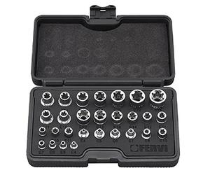 Vanadium Fervi 0195 - Juego de 28 llaves de vaso Torx, aptas para pernos Torx Chrome