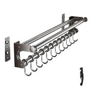 VaNaene Varilla de pared del organizador de cocina,Estante de maceta colgante,Asistente de Chef de soporte de cocina, Estante de utensilios de cocina de ahorro de espacio con ganchos (Grey 40CM)