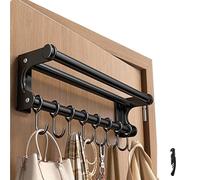 VaNaene Varilla de pared del organizador de cocina,Estante de maceta colgante,Asistente de Chef de soporte de cocina, Estante de utensilios de cocina de ahorro de espacio con ganchos (Black 40CM)