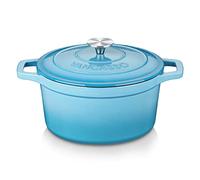 vancasso Cazuela de Hierro Fundido, 28 cm / 6 litros Olla Antiadherente Anticorrosiva Esmalte con Tapa Redonda de Acero Inoxidable para Cocina Estofado, Paella, Freír, Asar, Saltear - Azul
