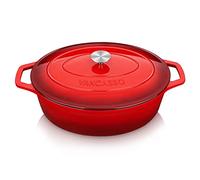 vancasso Cazuela de Hierro Fundido Esmaltado, 37 CM / 8 litros Ollas de Hierro Fundido Horno Holandés con Tapa Redonda de Acero Inoxidable Apto para Todo Tipo de Estufas- Rojo