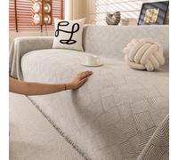 VanderHOME Funda Impermeable Sofa, Moderno Color Sólido Colcha Multiusos para Sofas, Anti-Mancha, Resistente a Arañazos De Gatos, Anti-Pilling y Al Desgaste 180 * 380cm-Beige