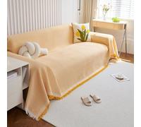 VanderHOME Funda Sofa,Funda Sofá Gofre Color Sólido, Cubre Sofa Chaise Longue, Funda de sofá Lavable para Todas Las Estaciones 180 * 420cm-Amarillo
