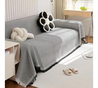 VanderHOME Funda Sofa,Funda Sofá Gofre Color Sólido, Cubre Sofa Chaise Longue, Funda de sofá Lavable para Todas Las Estaciones 180 * 340cm-Negro