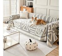 VanderHOME Manta Sofa en Chenille Estilo Bohemio con Franjas, Colcha Multiusos para Todas Las Estaciones, Jarapas para Sofas, Camas, Interiores y Viajes al Aire Libre 180 * 420cm-Gris