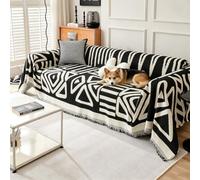 VanderHOME Manta Sofa en Chenille Estilo Bohemio con Franjas, Colcha Multiusos para Todas Las Estaciones, Jarapas para Sofas, Camas, Interiores y Viajes al Aire Libre 180 * 280cm-Negro