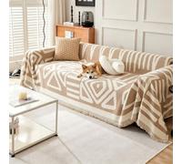 VanderHOME Manta Sofa en Chenille Estilo Bohemio con Franjas, Colcha Multiusos para Todas Las Estaciones, Jarapas para Sofas, Camas, Interiores y Viajes al Aire Libre 180 * 180cm-Curry Claro