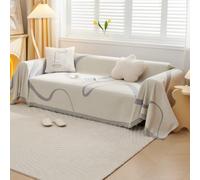 VanderHOME Manta sofá Funda de sofá Decorativo Universal Cuatro estaciones Borla tejida Almohadilla sofá Abstracción Geometría Líneas Multifuncional Suave Cómodo Cover Cubre sofá 180*260cm Gris claro