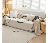 VanderHOME Manta sofá Funda de sofá Decorativo Universal Cuatro estaciones Borla tejida Almohadilla sofá Abstracción Geometría Líneas Multifuncional Suave Cómodo Cover Cubre sofá 180*420cm Gris scuro