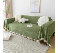 VanderHOME Manta Sofa Verano Pure Colour - Manta de Chenilla Multifuncional, Cubre Sofas, Manta Suave con Borlas Decorativas, Transpirable y Ligera para Sofá, Cama y Viaje 230 * 340cm-Verde Matcha