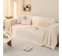 VanderHOME Plaid Sofa Suave Chenilla Manta Sofá Colcha Multiusos para Sofá Manta Cubre Sofa Universal, Funda De Sofá De Color Sólido, Sofa Cover, Lavable a Máquina 180 * 460cm-Beige