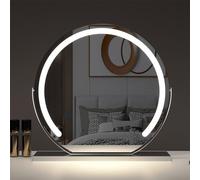 Vani - Espejo de maquillaje LED con luces, espejo cosmético montado en la pared para dormitorio y tocador, interruptor táctil inteligente, acabado plateado, perfecto para rutina de belleza