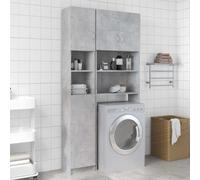 Vanitopaz Armario de baño gris hormigón de madera 32 x 25,5 x 190 cm con 4 puertas y 2 compartimentos abiertos montaje en pared espacio de almacenamiento para lavadero y almacenamiento