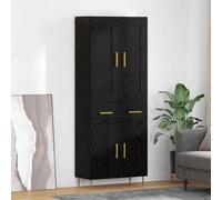 Vanitopaz Highboard negro roble 69,5 x 34 x 180 cm madera con cajón y cuatro puertas, estantería moderna para salón, comedor, dormitorio, elegante almacenamiento y espacio de almacenamiento