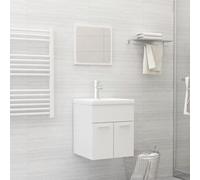 Vanitopaz Juego de muebles de baño blanco brillante de madera con lavabo empotrado y espejo, armario bajo lavabo 41 x 38,5 x 46 cm, espacio de almacenamiento con compartimento y puertas para baño y