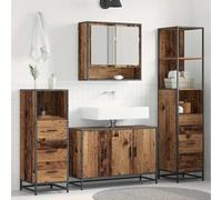 Vanitopaz Juego de muebles de baño de 4 piezas de madera antigua con armario para debajo del lavabo, armario alto para colgar, armario alto y cajones para baño moderno