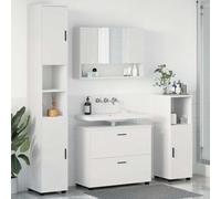 Vanitopaz Juego de muebles de baño de 4 piezas de madera contrachapada de metal blanco con armario para debajo del lavabo, armario alto para colgar en la pared, para espacio de almacenamiento y orden
