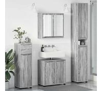 Vanitopaz Juego de muebles de baño Sonoma gris de madera con armario para debajo del lavabo, armario alto para colgar en el baño, estantería para espacio de almacenamiento y orden