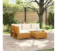 Vanitopaz Juego de sofás de exterior con cojín, 5 unidades, madera maciza de acacia, modular, ampliable, resistente a la intemperie, para jardín, terraza, balcón, cómodo grupo de asientos