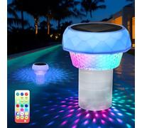 Vankarr Dispensador Cloro Piscina con Luz Solar LED, Dosificador de Cloro Flotante Flotador de Piscina para Pastillas de Cloro con Anillo de Ajuste de Capacidad